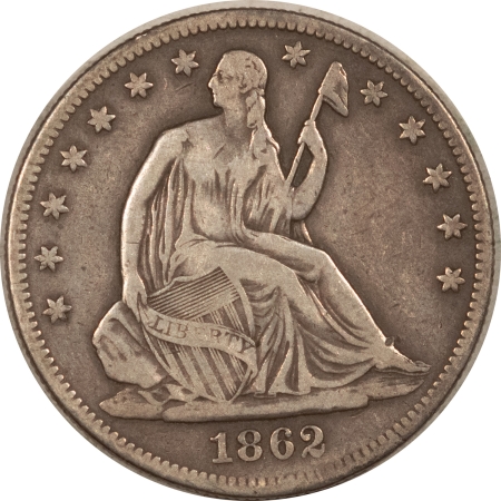 New Store Items 1862 SEATED LIBERTY HALF DOLLAR – DECENT, UNCIRCULATED, TOUGH! CIVIL WAR DATE!