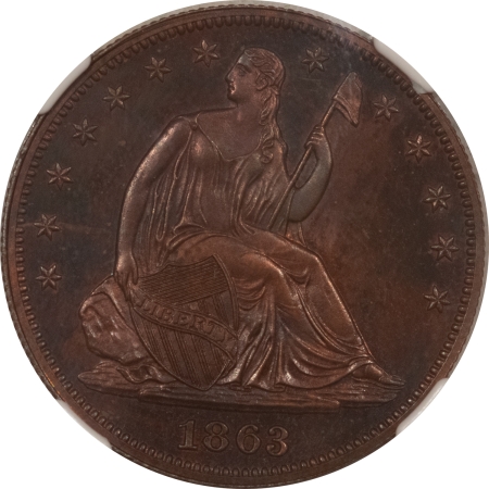 New Store Items 1863 PATTERN 50c, J-341, COPPER, SEATED LIBERTY HALF DOLLAR, NGC PR-64 BN-PRETTY