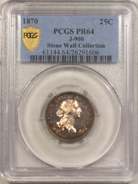 Liberty Seated Quarters 1870 PATTERN, 25c, J-900, SILVER, STANDARD DESIGN, PCGS PR-64, SOMEWHAT CAMEO!