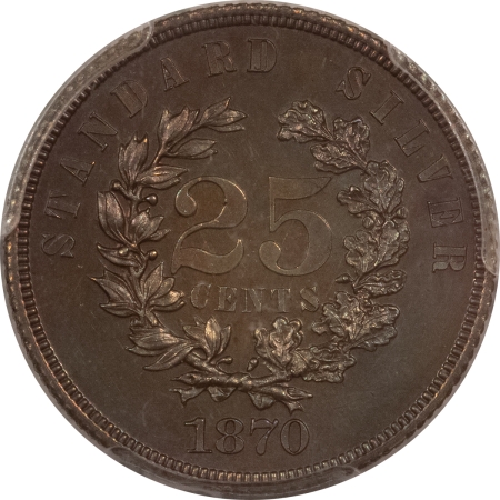 Liberty Seated Quarters 1870 PATTERN 25c J-908, COPPER, BEAUTIFUL TONING, PCGS PR-65 BN-A SUPERB GEM!