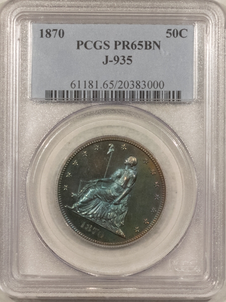 Half Dollars 1870 PATTERN, 50c, J-935, COPPER, BEAUTIFUL TONING, PCGS PR-65 BN, A SUPERB GEM!