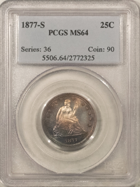 Liberty Seated Quarters 1877-S SEATED LIBERTY QUARTER – PCGS MS-64, PREMIUM QUALITY!