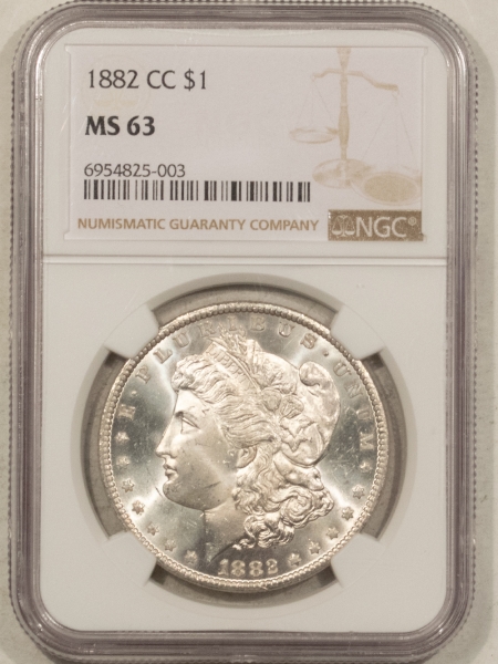 Morgan Dollars 1882-CC $1 MORGAN DOLLAR – NGC MS-63, BLAST WHITE! CARSON CITY!