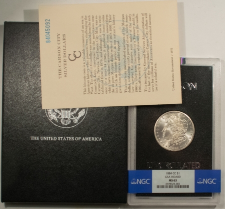 Morgan Dollars 1884-CC MORGAN DOLLAR GSA – NGC BANDED MS-63 WITH BOX AND CARD! CARSON CITY!