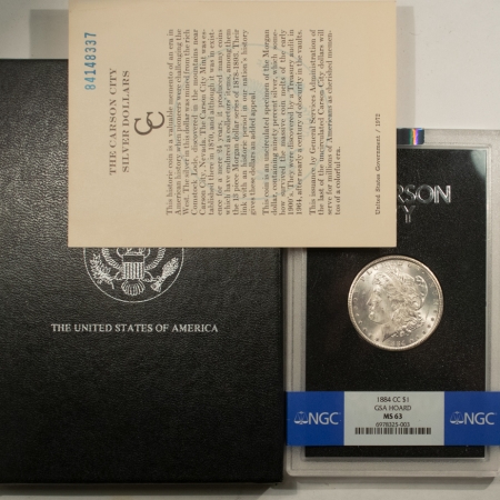 U.S. Certified Coins 1884-CC MORGAN DOLLAR GSA – NGC BANDED MS-63 WITH BOX AND CARD! CARSON CITY!