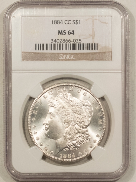 Morgan Dollars 1884-CC $1 MORGAN DOLLAR – NGC MS-64, FROSTY WHITE! CARSON CITY!