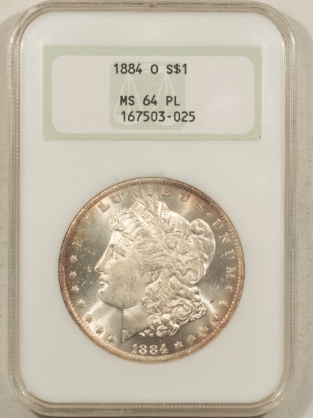 Morgan Dollars 1884-O $1 MORGAN DOLLAR NGC MS-64 PL, PROOFLIKE FATTIE, PRETTY, PREMIUM QUALITY!