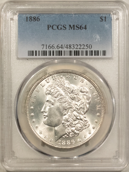 Morgan Dollars 1886 $1 MORGAN DOLLAR – PCGS MS-64, MARK-FREE BLAZER!