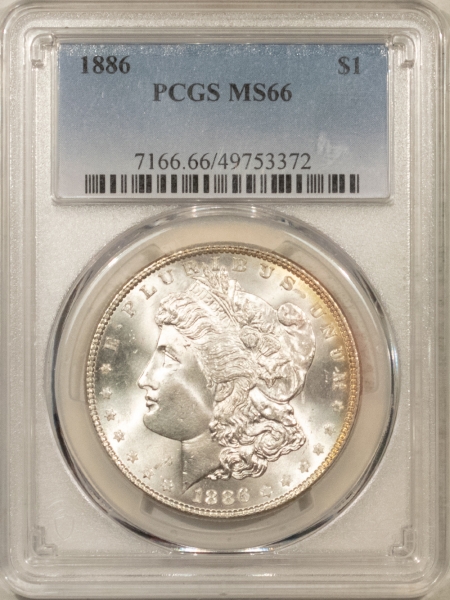 Morgan Dollars 1886 $1 MORGAN DOLLAR – PCGS MS-66, BOOMING LUSTER & PRETTY!