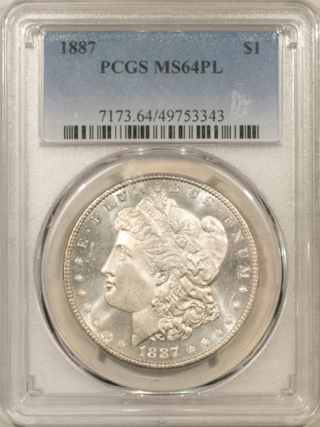 Morgan Dollars 1887 $1 MORGAN DOLLAR – PCGS MS-64 PL, PROOFLIKE W/ STRONG MIRRORS!