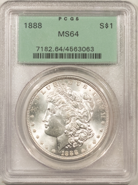 Morgan Dollars 1888 $1 MORGAN DOLLAR – PCGS MS-64, WHITE! OLD GREEN HOLDER! PREMIUM QUALITY!