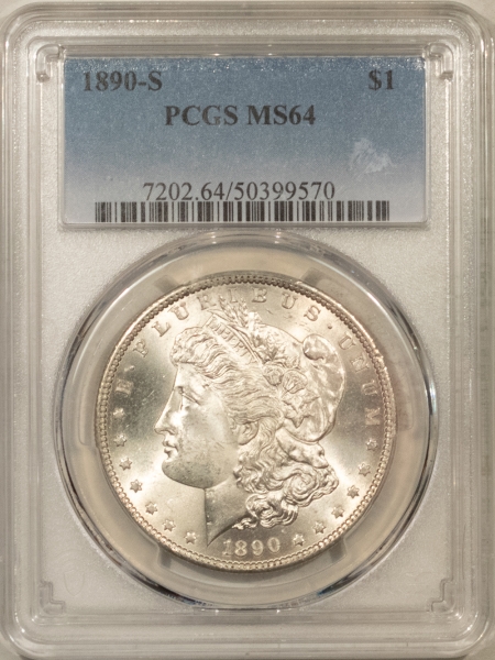 Morgan Dollars 1890-S $1 MORGAN DOLLAR – PCGS MS-64, BLAZING WHITE! PREMIUM QUALITY!