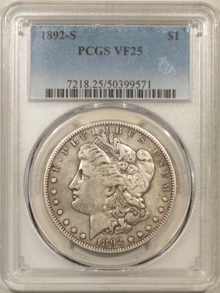 Morgan Dollars 1892-S $1 MORGAN DOLLAR – PCGS VF-25, LOOKS 30+, PREMIUM QUALITY!