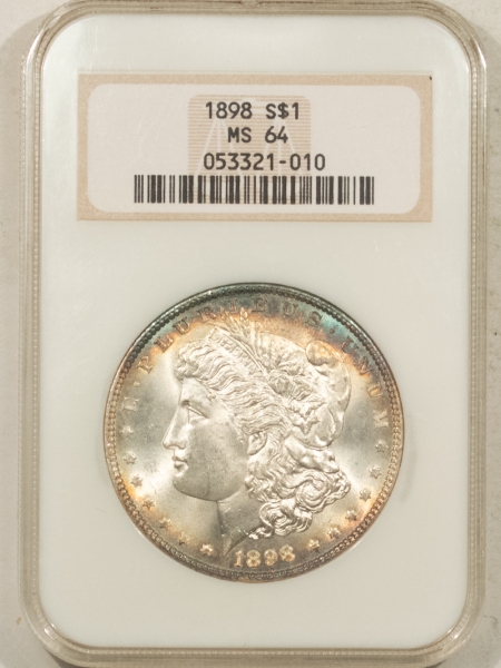 Morgan Dollars 1898 $1 MORGAN DOLLAR – NGC MS-64, FATTIE HOLDER, PRETTY & PREMIUM QUALITY!