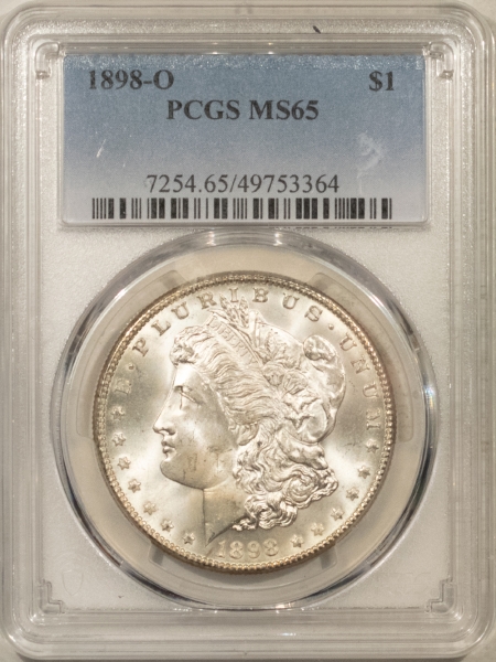 Morgan Dollars 1898-O $1 MORGAN DOLLAR – PCGS MS-65, PREMIUM QUALITY HEADLIGHT!