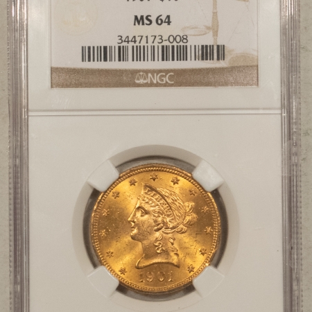 $10 1901 $10 LIBERTY GOLD EAGLE – NGC MS-64, LUSTROUS!