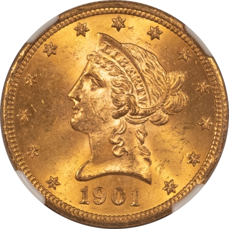 $10 1901 $10 LIBERTY GOLD EAGLE – NGC MS-64, LUSTROUS!