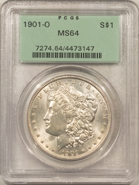 Morgan Dollars 1901-O $1 MORGAN DOLLAR PCGS MS-64 OLD GREEN HOLDER, MARK-FREE, PREMIUM QUALITY!