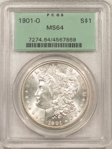 Morgan Dollars 1901-O $1 MORGAN DOLLAR – PCGS MS-64, OLD GREEN HOLDER, WHITE!