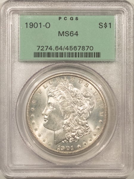 Morgan Dollars 1901-O $1 MORGAN DOLLAR – PCGS MS-64, OLD GREEN HOLDER, FRESH, PREMIUM QUALITY!