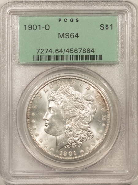 Morgan Dollars 1901-O $1 MORGAN DOLLAR – PCGS MS-64, OLD GREEN HOLDER, WHITE, PREMIUM QUALITY!