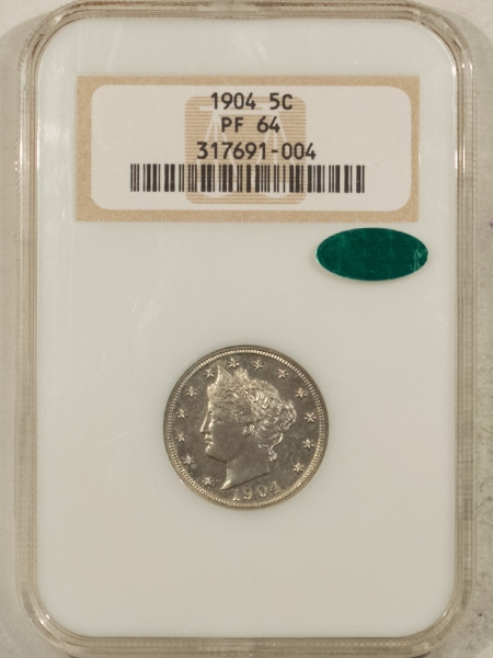 CAC Approved Coins 1904 PROOF LIBERTY NICKEL – NGC PF-64 CAC LOVELY SPARKLING & PQ++, FATTIE HOLDER