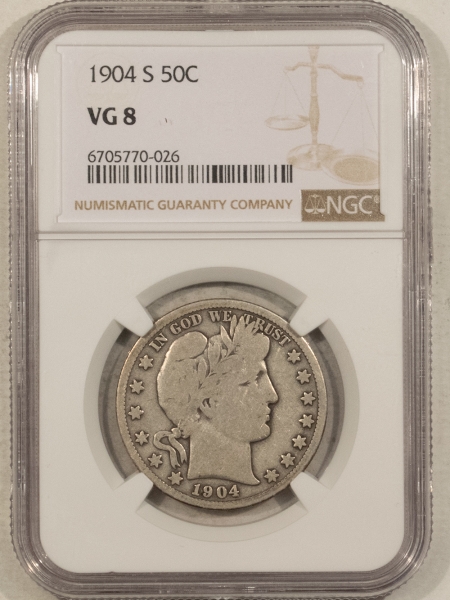 Barber Halves 1904-S BARBER HALF DOLLAR – NGC VG-8