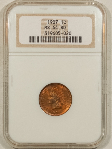 Indian 1907 INDIAN CENT – NGC MS-64 RD, PRETTY & PREMIUM QUALITY+!