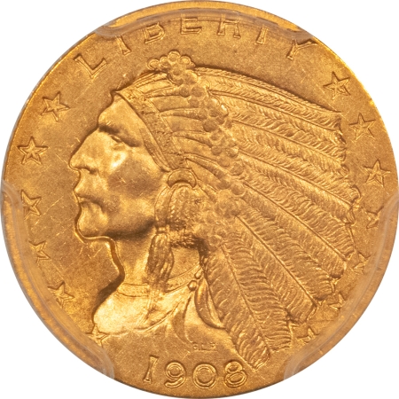 $2.50 1908 $2.50 INDIAN GOLD QUARTER EAGLE – PCGS MS-63, CHOICE FIRST-YEAR ISSUE!