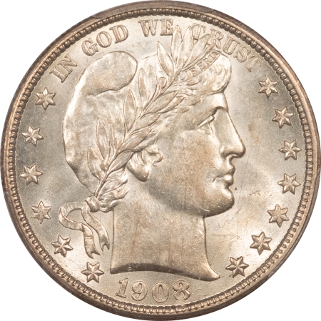 Barber Halves 1908-D BARBER HALF DOLLAR – PCGS AU-58, SUPER NICE & CAC APPROVED!