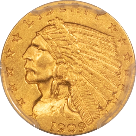 $2.50 1909 $2.50 INDIAN GOLD QUARTER EAGLE – PCGS MS-62, TOUGH LOW MINTAGE DATE!