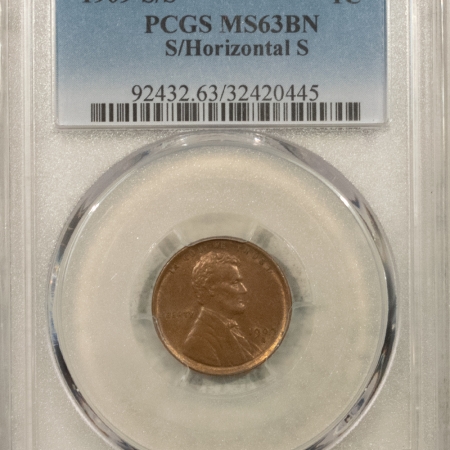 Lincoln Cents (Wheat) 1909-S/S LINCOLN CENT, S/HORIZONTAL/S – PCGS MS-63 BN, SMOOTH CHOICE!