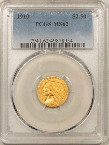 $2.50 1910 $2.50 INDIAN GOLD QUARTER EAGLE – PCGS MS-62