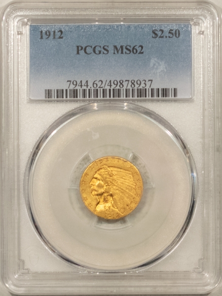 $2.50 1912 $2.50 INDIAN GOLD QUARTER EAGLE – PCGS MS-62