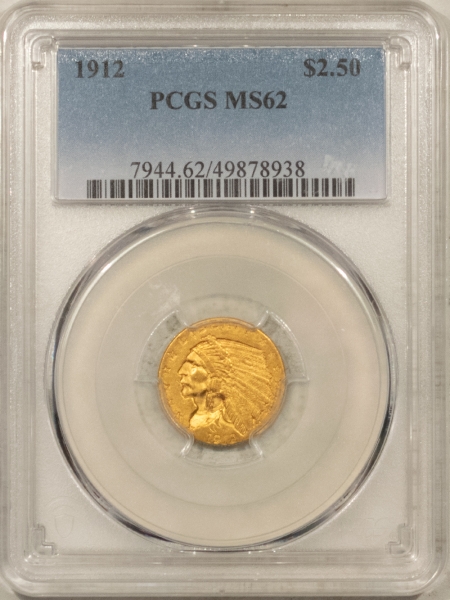 $2.50 1912 $2.50 INDIAN GOLD QUARTER EAGLE – PCGS MS-62