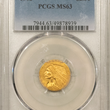 $2.50 1912 $2.50 INDIAN GOLD QUARTER EAGLE – PCGS MS-63