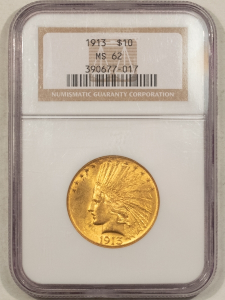 $10 1913 $10 INDIAN GOLD EAGLE – NGC MS-62, ORIGINAL!