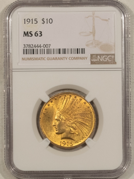 $10 1915 $10 INDIAN GOLD EAGLE – NGC MS-63, ORIGINAL & CHOICE!