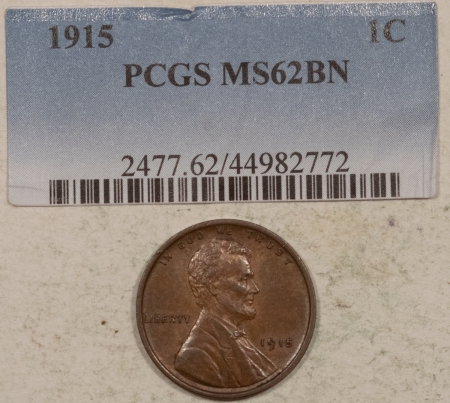 Lincoln Cents (Wheat) 1915 LINCOLN CENT – UNCIRCULATED, CHOICE BROWN W/PCGS MS62BN TAG