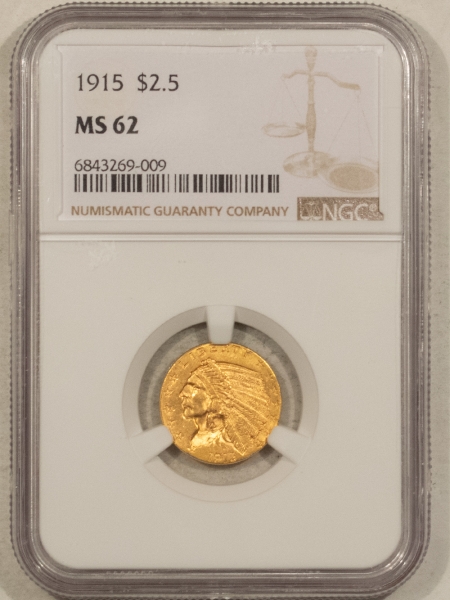 $2.50 1915 $2.50 INDIAN GOLD QUARTER EAGLE – NGC MS-62