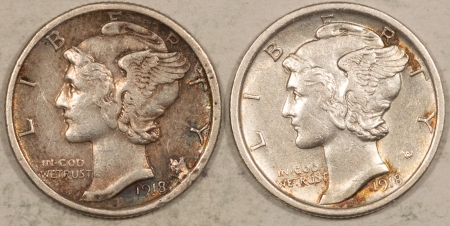 New Store Items 1918, 1918-S MERCURY DIMES, LOT OF 2 – AU DETAILS, BUT 1918-S W/ MINOR DAMAGE!