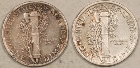 New Store Items 1918, 1918-S MERCURY DIMES, LOT OF 2 – AU DETAILS, BUT 1918-S W/ MINOR DAMAGE!