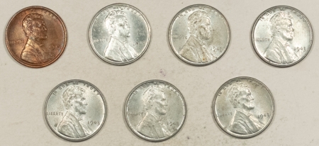 New Store Items 1919, 1943 X6 STEEL LINCOLN CENTS, LOT OF 7 – MOST ARE UNC, 1919 HAS ISSUES