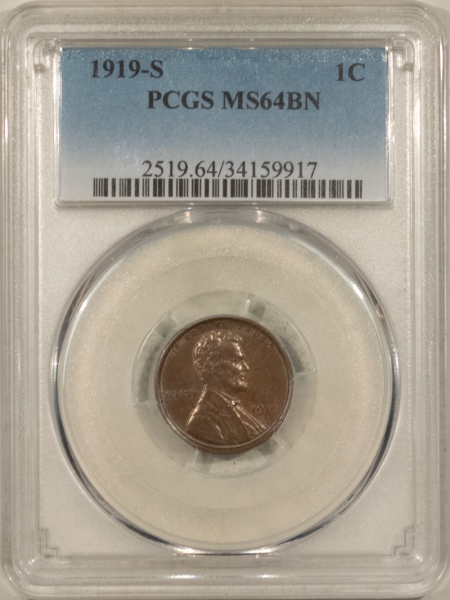 Lincoln Cents (Wheat) 1919-S LINCOLN CENT – PCGS MS-64 BN