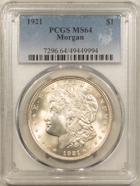 Morgan Dollars 1921 $1 MORGAN DOLLAR – PCGS MS-64, PREMIUM QUALITY BLAZER!