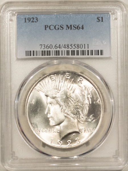 New Certified Coins 1923 $1 PEACE DOLLAR – PCGS MS-64, LOOKS 65+, PREMIUM QUALITY!