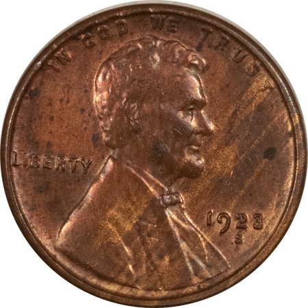 Lincoln Cents (Wheat) 1923-S LINCOLN CENT – UNCIRCULATED DETAILS, BUT SPOTTY, STREAKY!