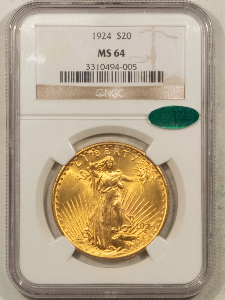 $20 1924 $20 ST GAUDENS GOLD – NGC MS-64 CAC APPROVED, VERY LUSTROUS & PQ!