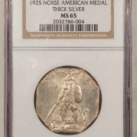 Silver 1925 NORSE AMERICAN MEDAL – THICK NGC MS-65, SCARCE IN GEM!