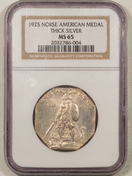 Silver 1925 NORSE AMERICAN MEDAL – THICK NGC MS-65, SCARCE IN GEM!